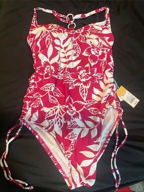 Women’s Fuchsia and White Floral One-Piece Swimsuit